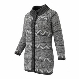 Maryline‎ Longline Cardigan Womens Medium Grey White Chevron Wool Blend Italy